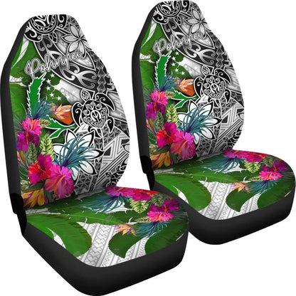 Pohnpei Car Seat Covers White - Turtle Plumeria Banana Leaf