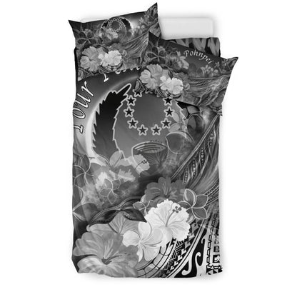 Pohnpei Custom Personalised Bedding Set - Humpback Whale With Tropical Flowers (White)