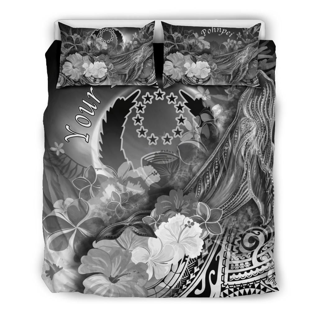 Pohnpei Custom Personalised Bedding Set - Humpback Whale With Tropical Flowers (White)