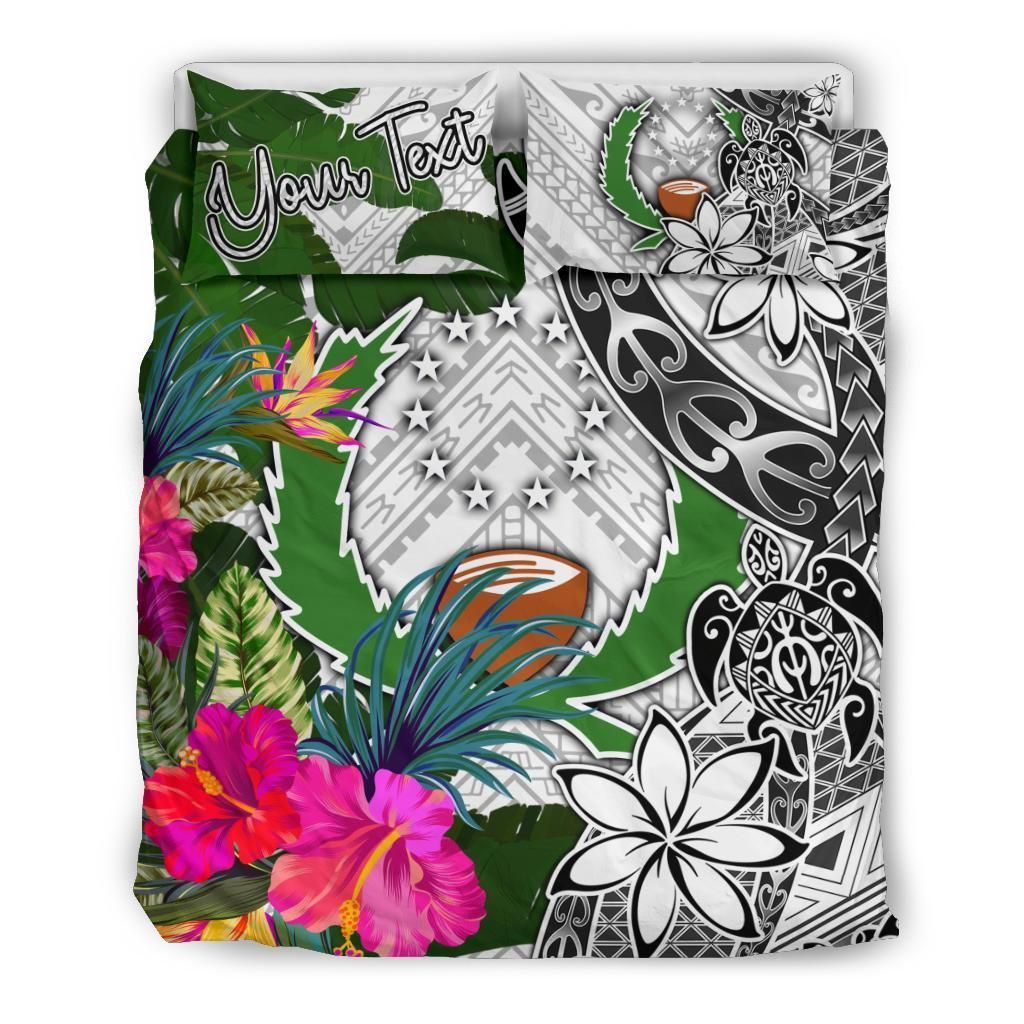 Pohnpei Custom Personalised Bedding Set White - Turle Plumeria Banana Leaf