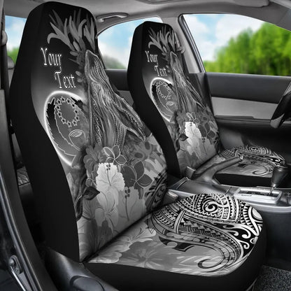 Pohnpei Custom Personalised Car Seat Covers - Humpback Whale with Tropical Flowers (White)