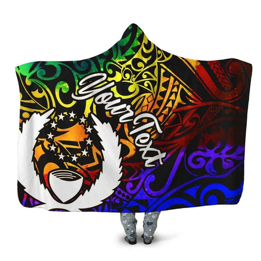 Pohnpei Custom Personalised Hooded Blanket - Rainbow Polynesian Pattern