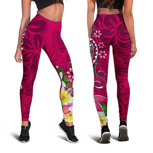 Pohnpei Custom Personalised Legging - Turtle Plumeria (Pink)