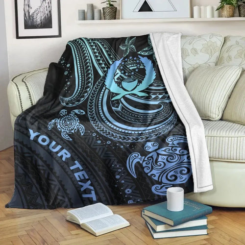 Pohnpei Custom Personalised Premium Blanket- Blue Turtle
