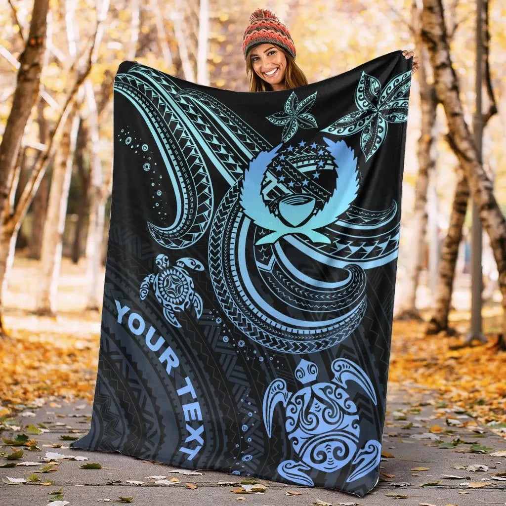 Pohnpei Custom Personalised Premium Blanket- Blue Turtle