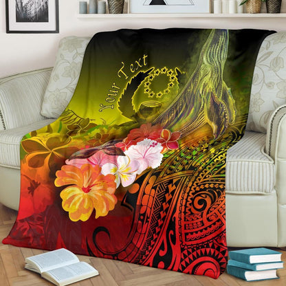 Pohnpei Custom Personalised Premium Blanket - Humpback Whale with Tropical Flowers (Yellow)
