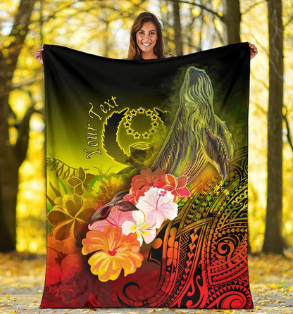 Pohnpei Custom Personalised Premium Blanket - Humpback Whale with Tropical Flowers (Yellow)