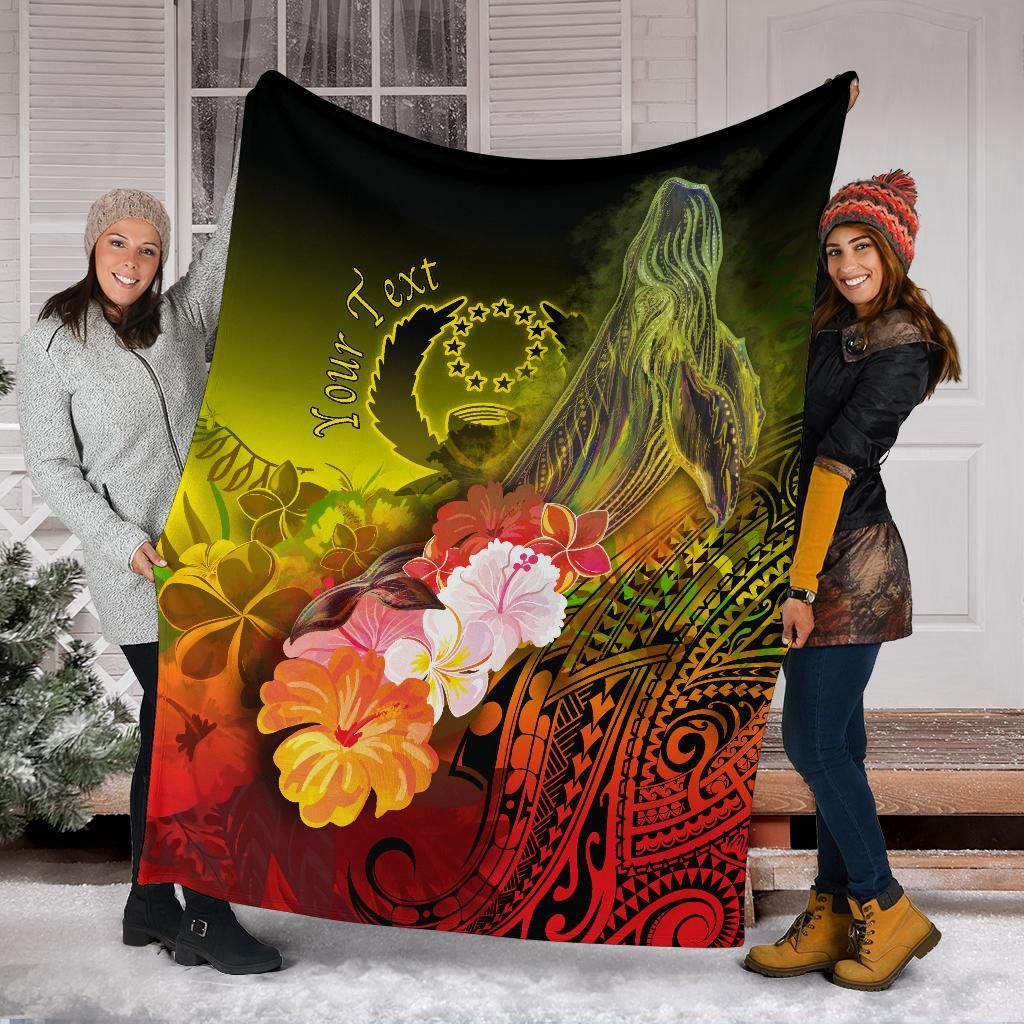 Pohnpei Custom Personalised Premium Blanket - Humpback Whale with Tropical Flowers (Yellow)