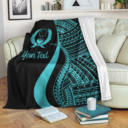 Pohnpei Custom Personalised Premium Blanket - Turquoise Polynesian Tentacle Tribal Pattern