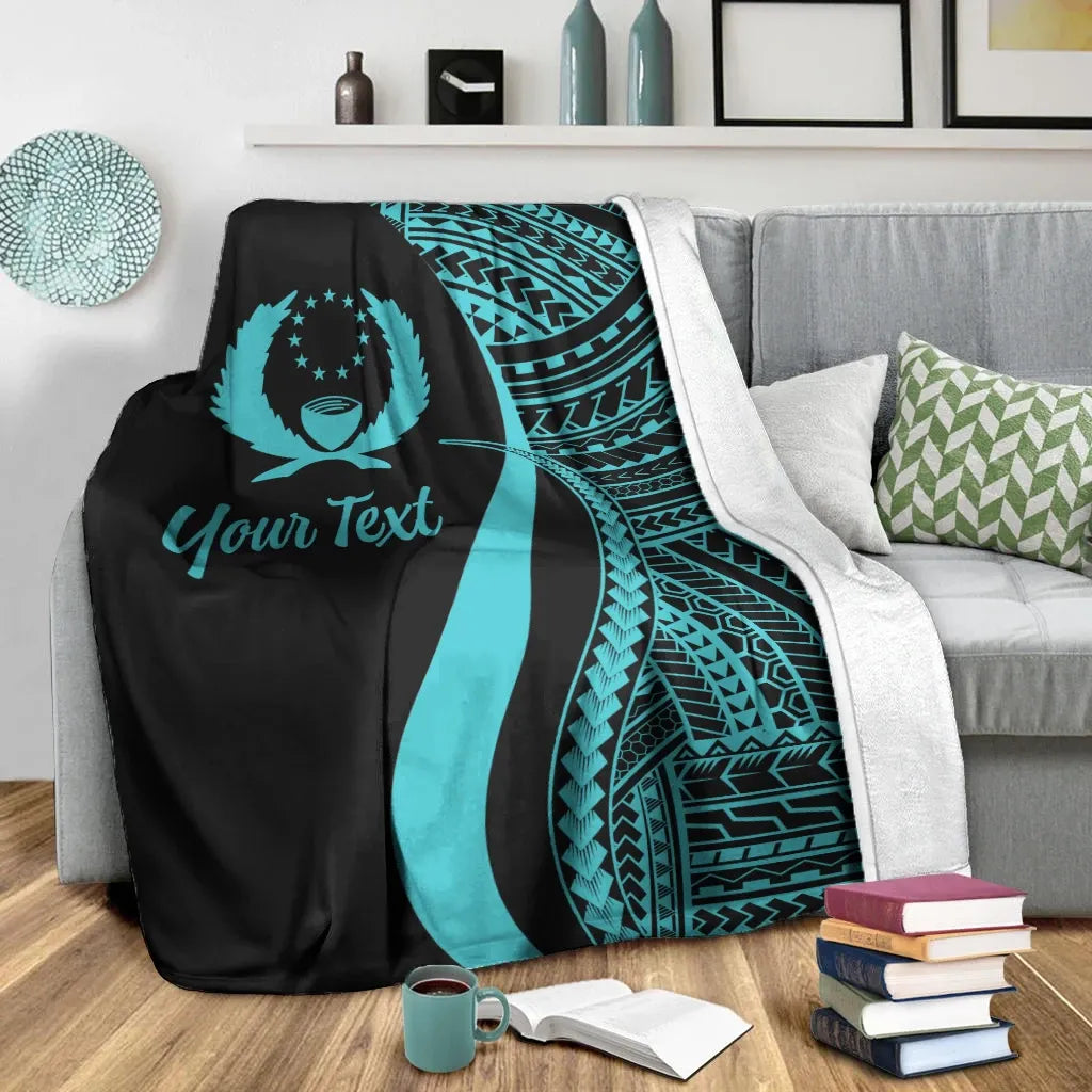 Pohnpei Custom Personalised Premium Blanket - Turquoise Polynesian Tentacle Tribal Pattern
