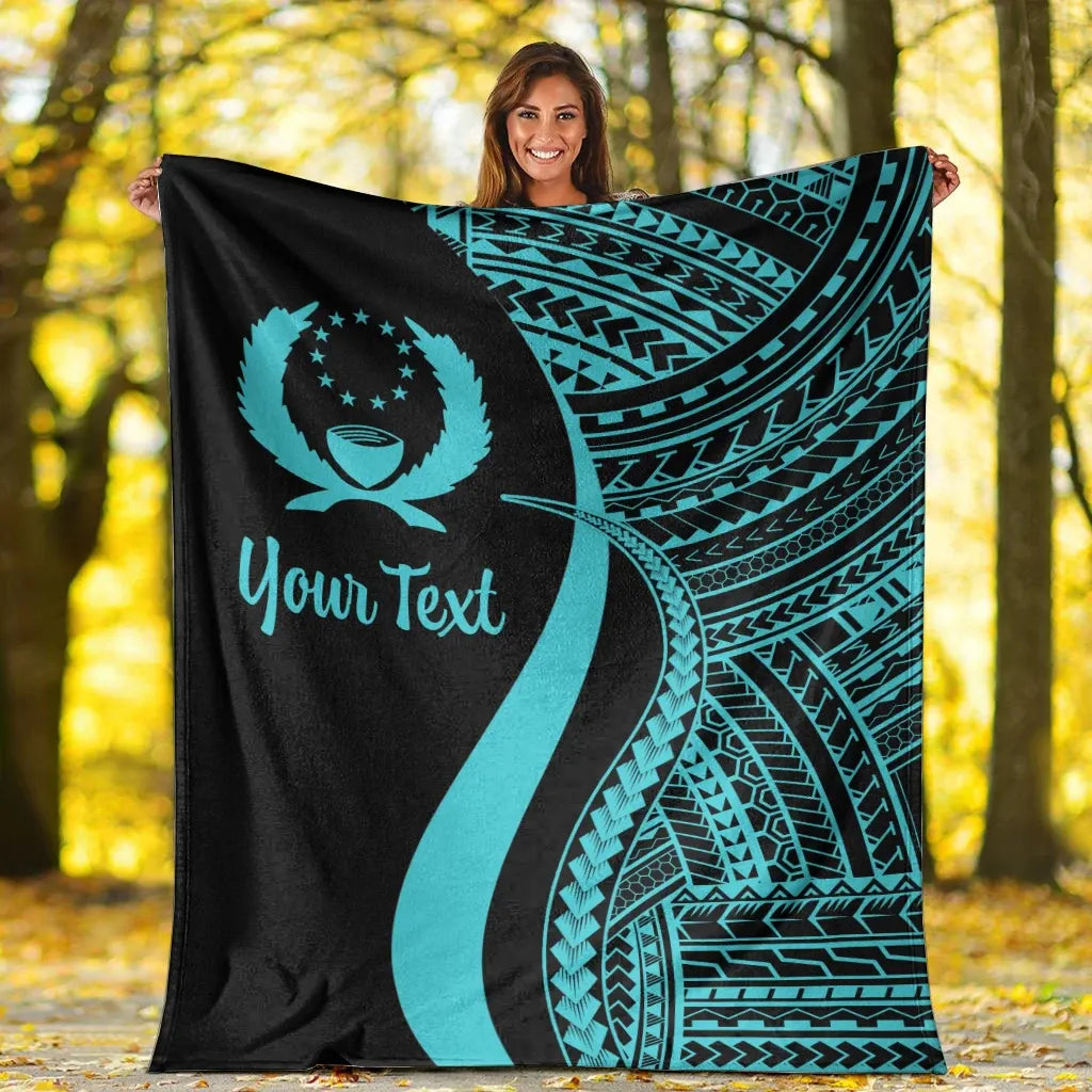 Pohnpei Custom Personalised Premium Blanket - Turquoise Polynesian Tentacle Tribal Pattern
