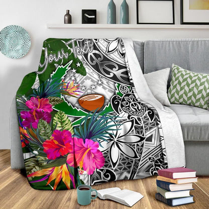 Pohnpei Custom Personalised Premium Blanket White - Turtle Plumeria Banana Leaf