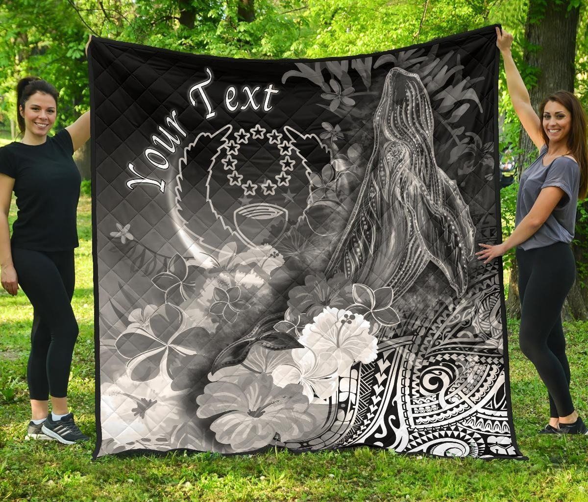 Pohnpei Custom Personalised Premium Quilt - Humpback Whale with Tropical Flowers (White)