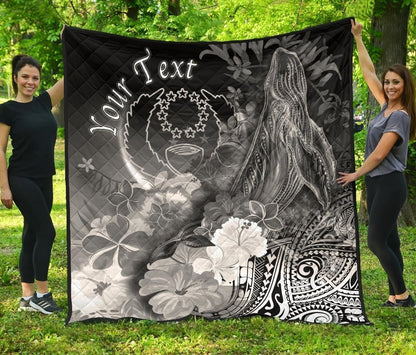 Pohnpei Custom Personalised Premium Quilt - Humpback Whale with Tropical Flowers (White)