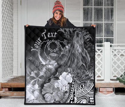 Pohnpei Custom Personalised Premium Quilt - Humpback Whale with Tropical Flowers (White)