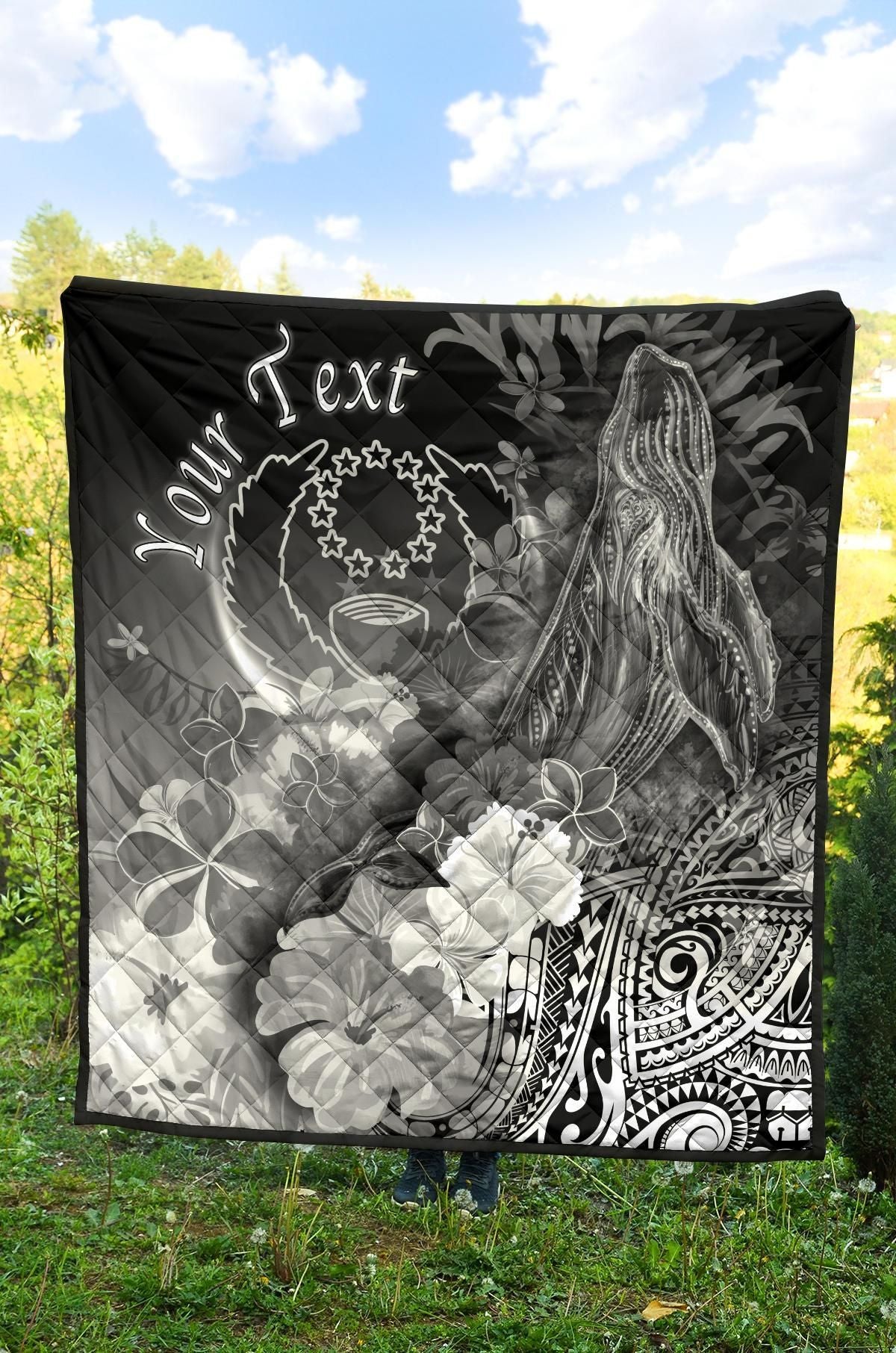 Pohnpei Custom Personalised Premium Quilt - Humpback Whale with Tropical Flowers (White)