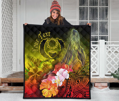 Pohnpei Custom Personalised Premium Quilt - Humpback Whale with Tropical Flowers (Yellow)