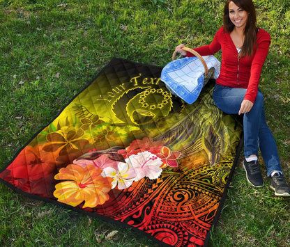 Pohnpei Custom Personalised Premium Quilt - Humpback Whale with Tropical Flowers (Yellow)