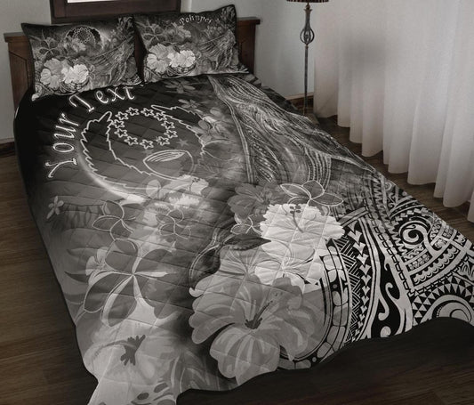 Pohnpei Custom Personalised Quilt Bed Set - Humpback Whale with Tropical Flowers (White)