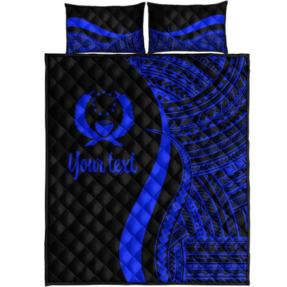 Pohnpei Custom Personalised Quilt Bed Set - Blue Polynesian Tentacle Tribal Pattern