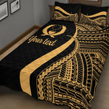 Pohnpei Custom Personalised Quilt Bed Set - Gold Polynesian Tentacle Tribal Pattern
