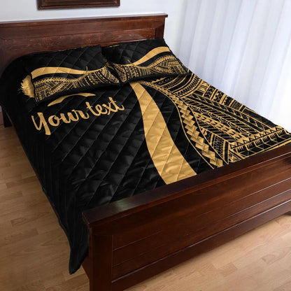 Pohnpei Custom Personalised Quilt Bed Set - Gold Polynesian Tentacle Tribal Pattern