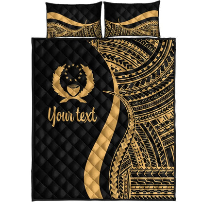 Pohnpei Custom Personalised Quilt Bed Set - Gold Polynesian Tentacle Tribal Pattern