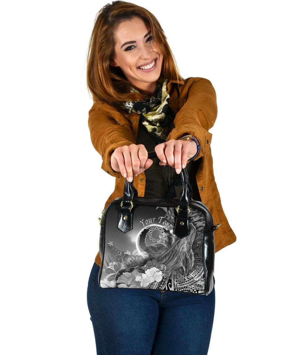 Pohnpei Custom Personalised Shoulder Handbag - Humpback Whale With Tropical Flowers (White)