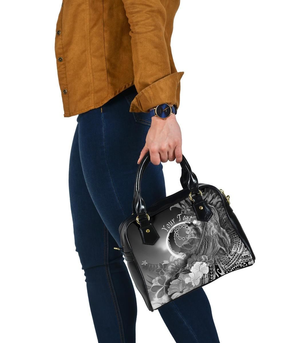 Pohnpei Custom Personalised Shoulder Handbag - Humpback Whale With Tropical Flowers (White)