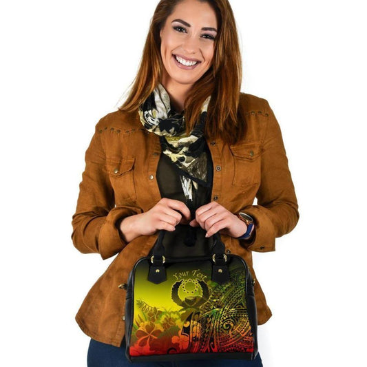Pohnpei Custom Personalised Shoulder Handbag - Humpback Whale With Tropical Flowers (Yellow)