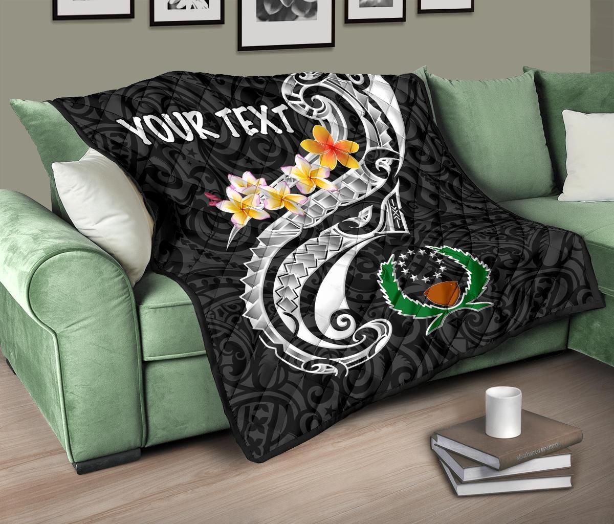 Pohnpei Custom Personalised Premium Quilt - Pohnpei Seal Polynesian Patterns Plumeria (Black)