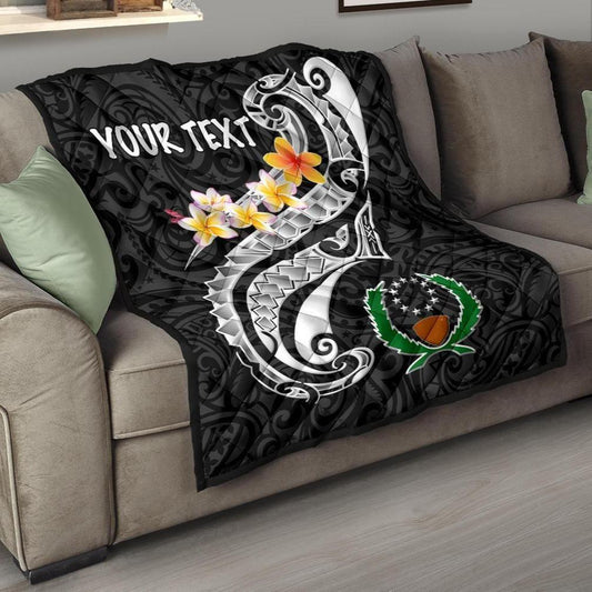 Pohnpei Custom Personalised Premium Quilt - Pohnpei Seal Polynesian Patterns Plumeria (Black)