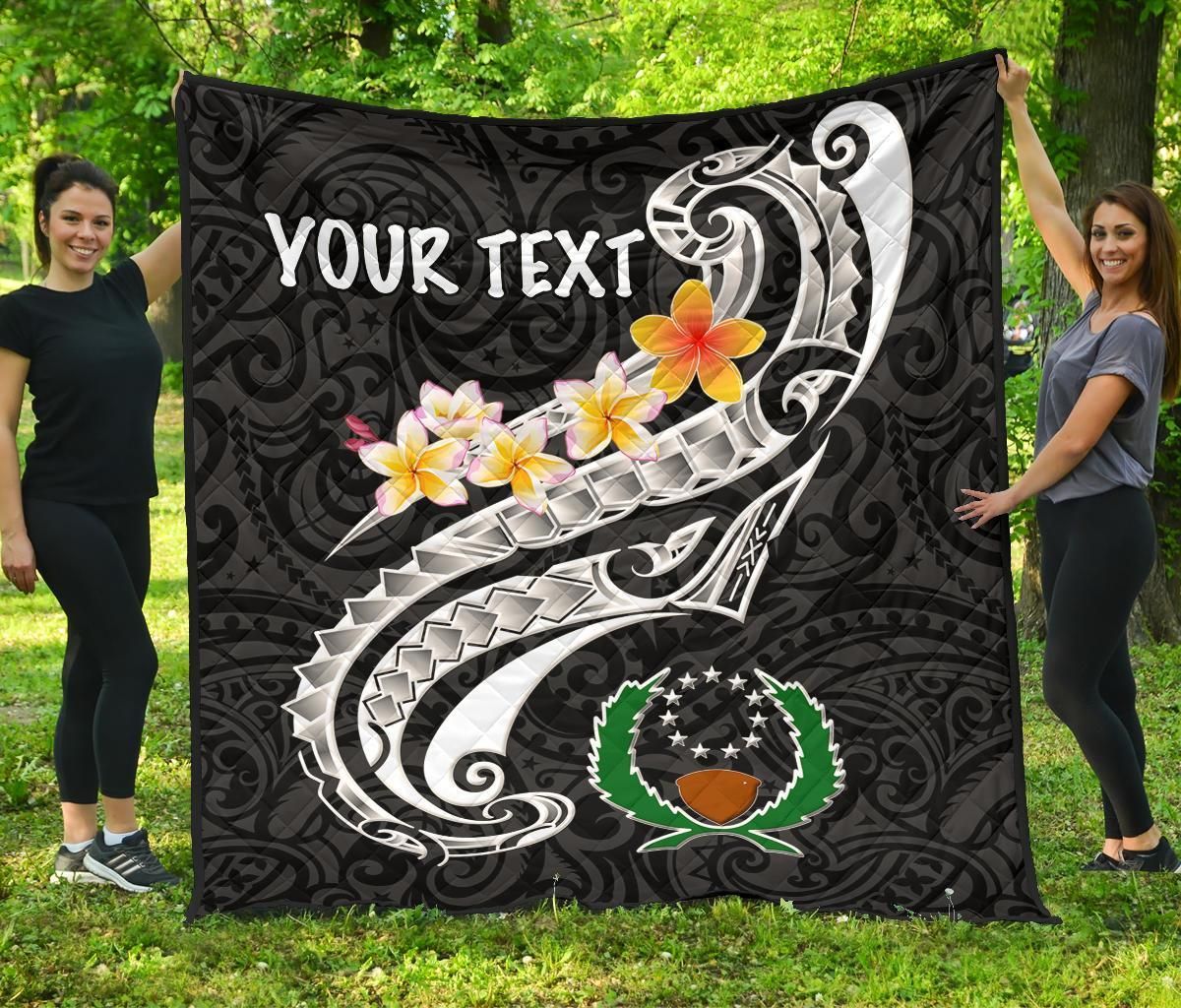 Pohnpei Custom Personalised Premium Quilt - Pohnpei Seal Polynesian Patterns Plumeria (Black)