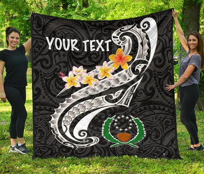 Pohnpei Custom Personalised Premium Quilt - Pohnpei Seal Polynesian Patterns Plumeria (Black)