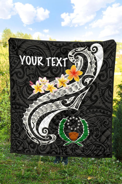 Pohnpei Custom Personalised Premium Quilt - Pohnpei Seal Polynesian Patterns Plumeria (Black)