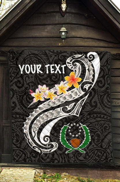 Pohnpei Custom Personalised Premium Quilt - Pohnpei Seal Polynesian Patterns Plumeria (Black)