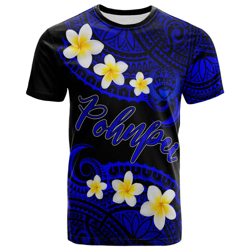 Pohnpei Custom Personalised T-Shirt - Plumeria Polynesian Vibe Blue