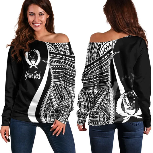 Pohnpei Custom Personalised Women Off Shoulder Sweater - White Polynesian Tentacle Tribal Pattern
