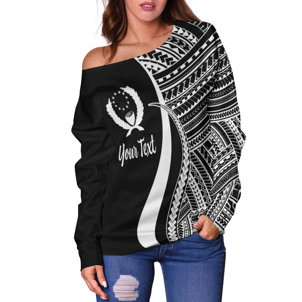 Pohnpei Custom Personalised Women Off Shoulder Sweater - White Polynesian Tentacle Tribal Pattern