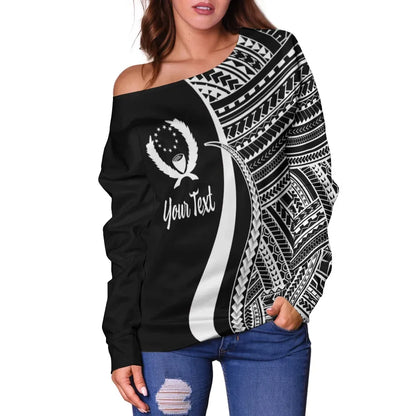 Pohnpei Custom Personalised Women Off Shoulder Sweater - White Polynesian Tentacle Tribal Pattern