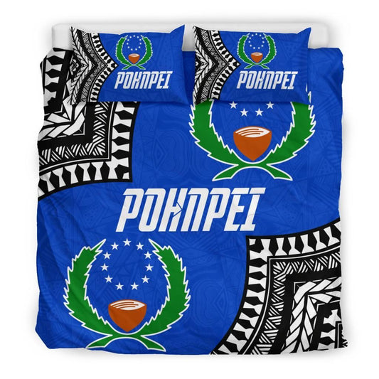 Pohnpei Flag Duvet Cover Set Micronesian Pattern