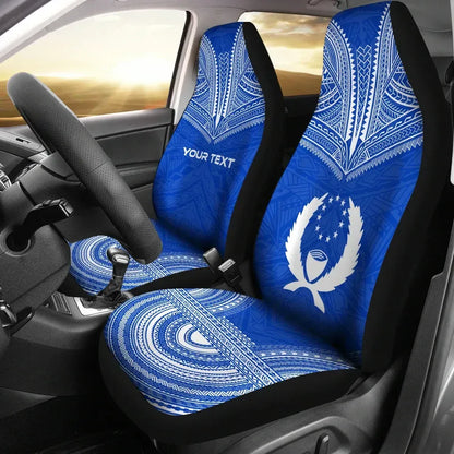 Pohnpei Custom Personalised Car Seat Cover - Pohnpei Flag Polynesian Chief Tattoo Blue Version