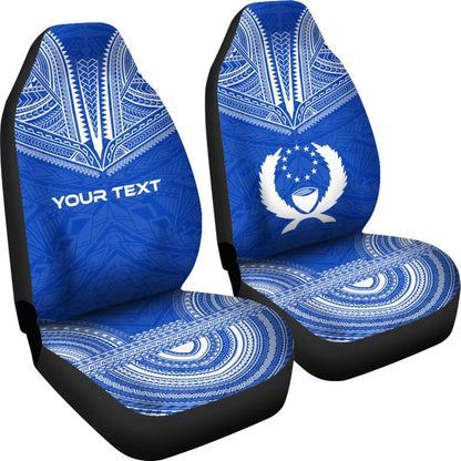 Pohnpei Custom Personalised Car Seat Cover - Pohnpei Flag Polynesian Chief Tattoo Blue Version