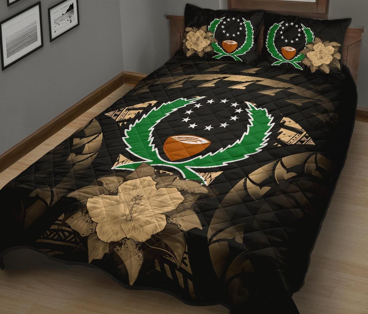 Pohnpei Polynesian Quilt Bed Set Hibiscus Gold