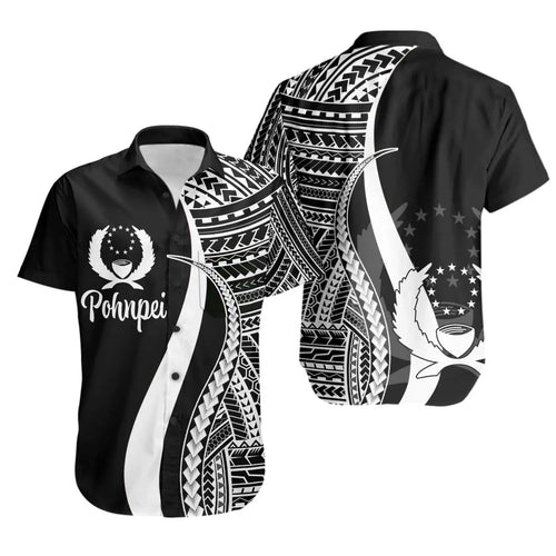 Pohnpei Short Sleeve Shirt - White Polynesian Tentacle Tribal Pattern