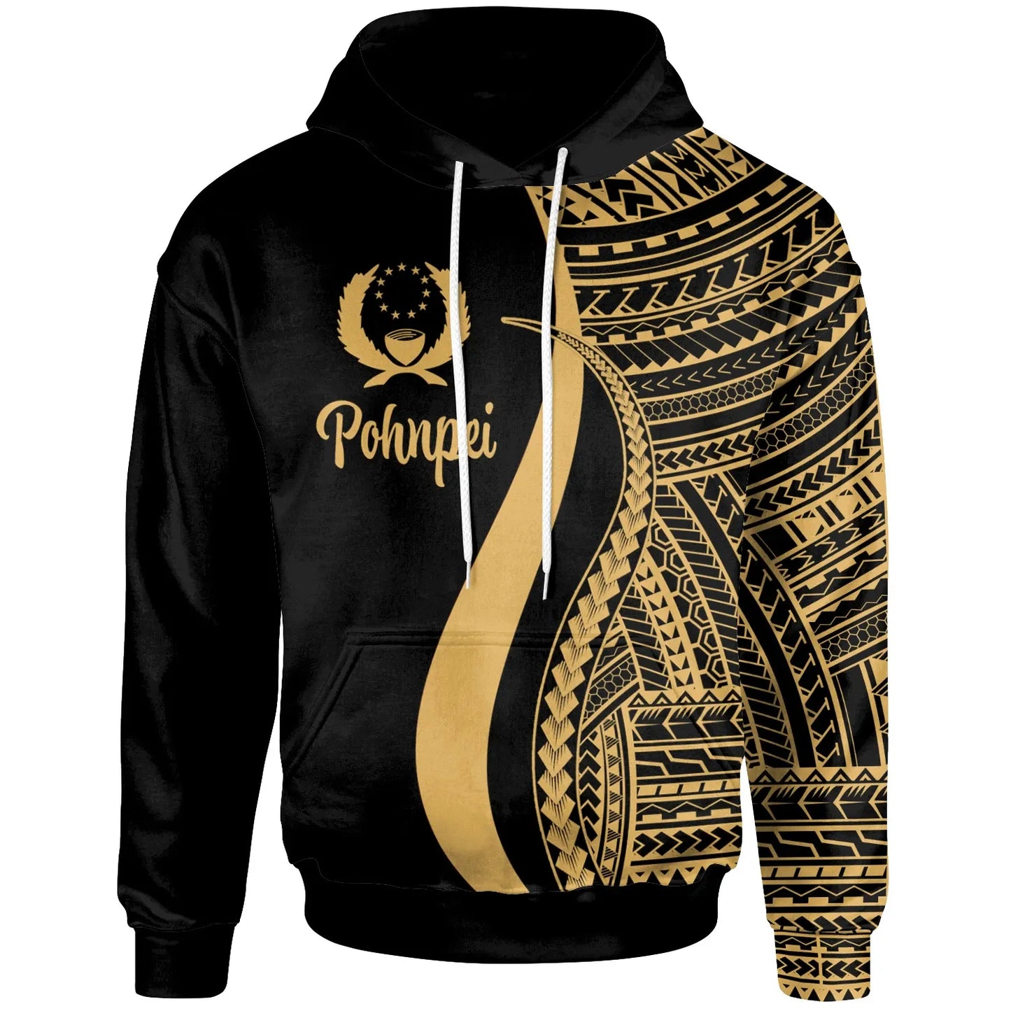 Pohnpei Hoodie Gold - Tentacle Tribal Pattern