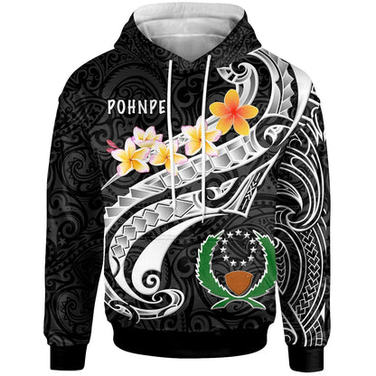 Pohnpei Hoodie - Pohnpei Seal Polynesian Patterns Plumeria (Black)