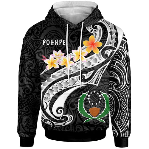 Pohnpei Hoodie - Pohnpei Seal Polynesian Patterns Plumeria (Black)