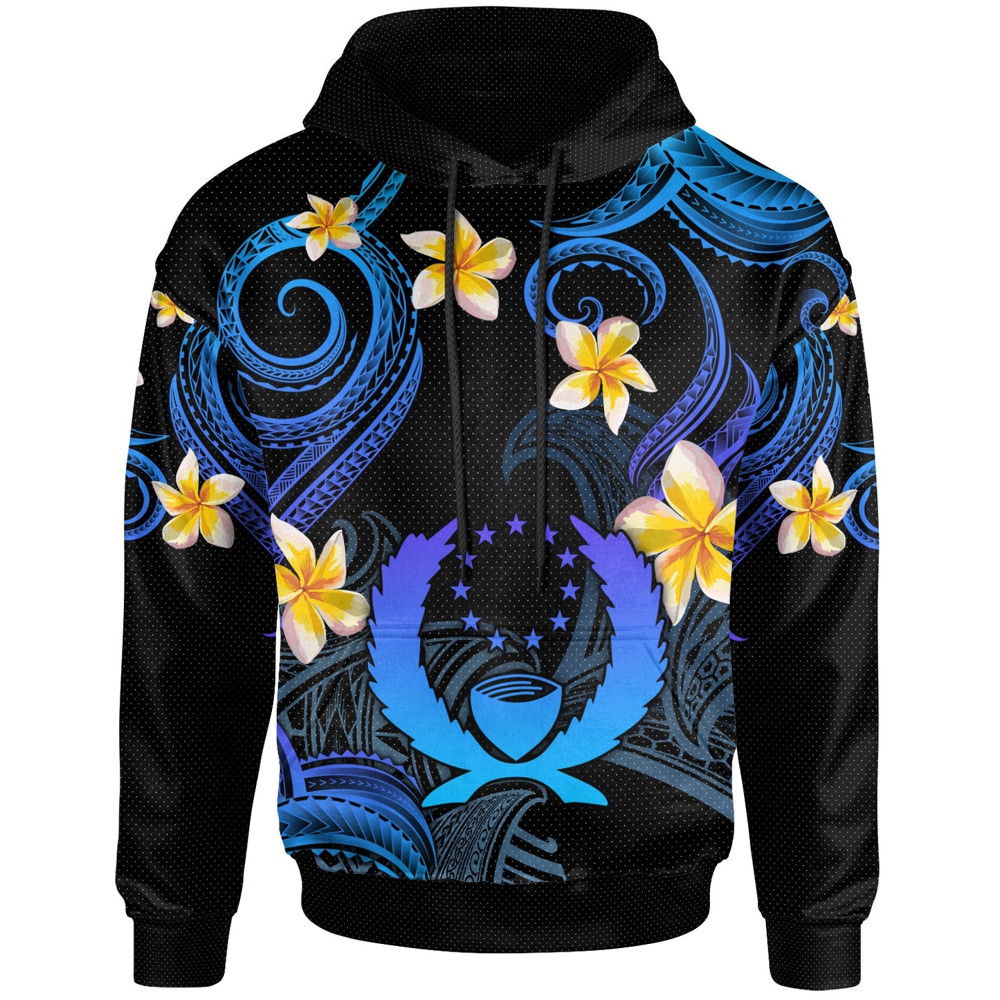 Pohnpei Hoodie - Custom Personalised Polynesian Waves with Plumeria Flowers (Blue)