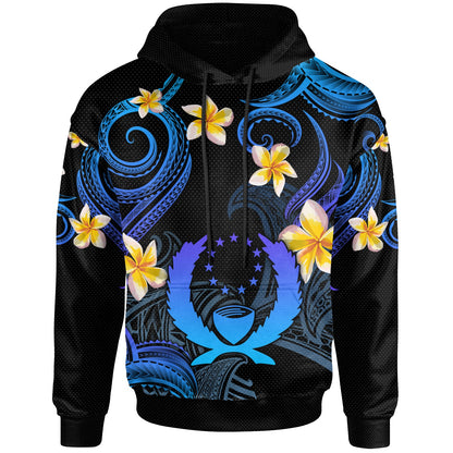 Pohnpei Hoodie - Custom Personalised Polynesian Waves with Plumeria Flowers (Blue)